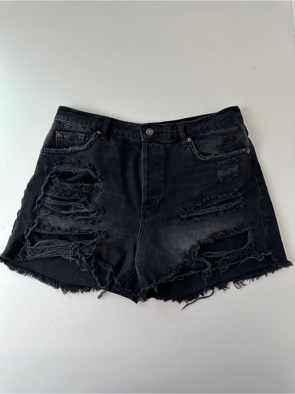 Free People We The Free Loving Good Vibrations Shorts Black Distressed Denim 30